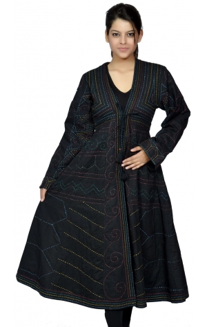 BLACK LONG COAT WITH KATHA HAND WORK