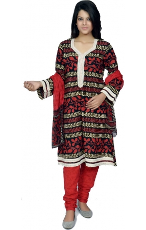 RED PRINTED SALWAR SUIT